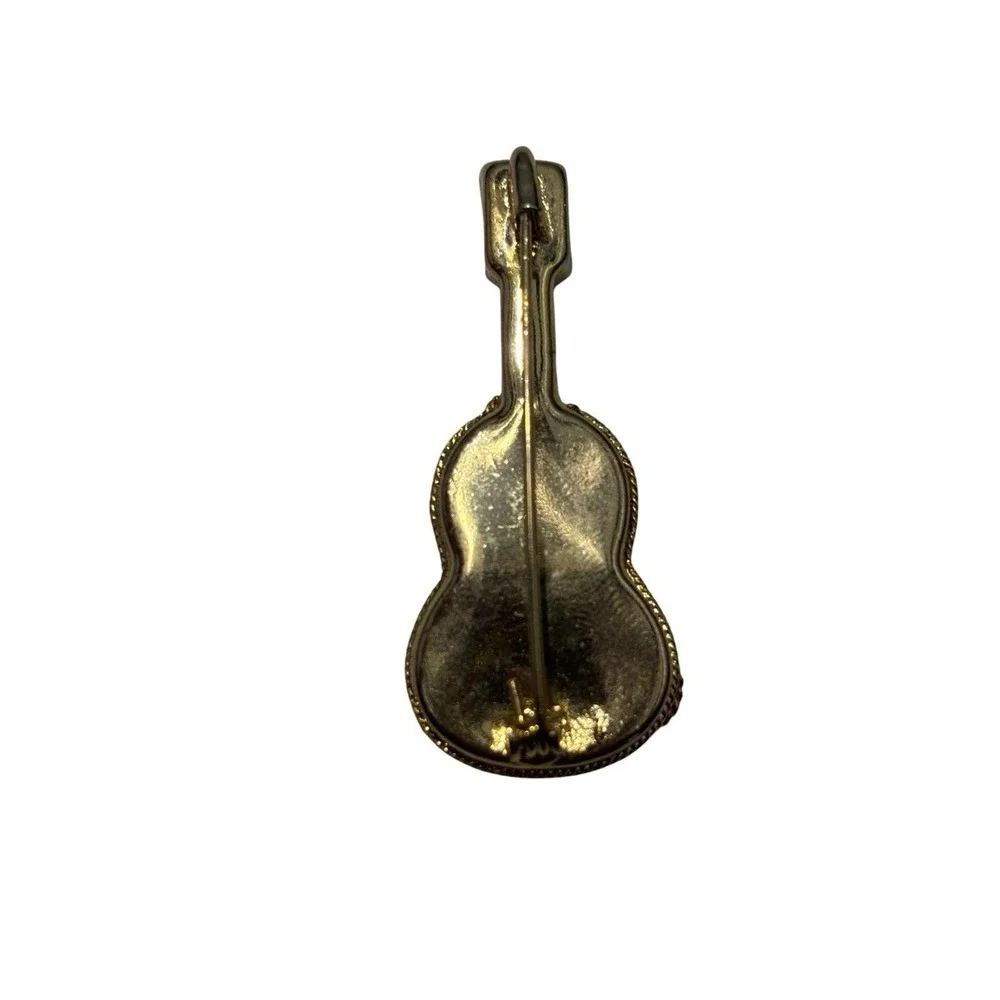 Vintage Gold Tone Italian Colorful Micro Mosaic Flower Guitar Music Brooch Pin